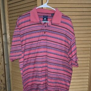 Men's Pink Striped Polo Shirt 100% Cotton Size Large
